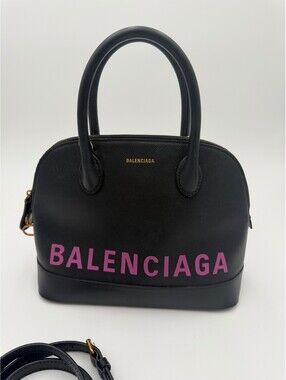 Balenciaga Ville Top Handle Black Pink Bag Womens Size L